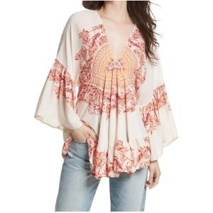 New Free People Sunset Dreams Ruffle Top in Sand - Size Medium